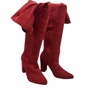 NEW‎ Wild Pair Bravyf Red Suede Boots Over The Knee Sz 6 1/2
